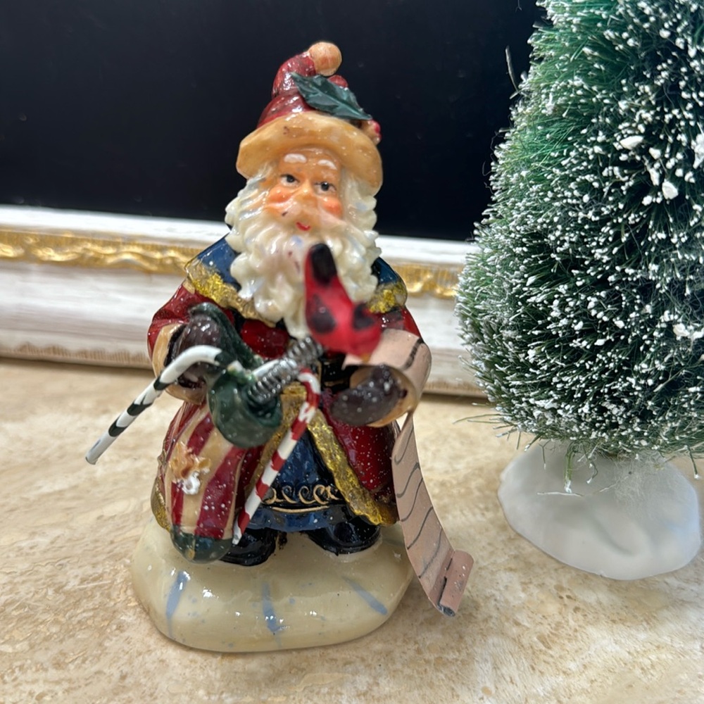 Lemax holiday Santa with little bird and list